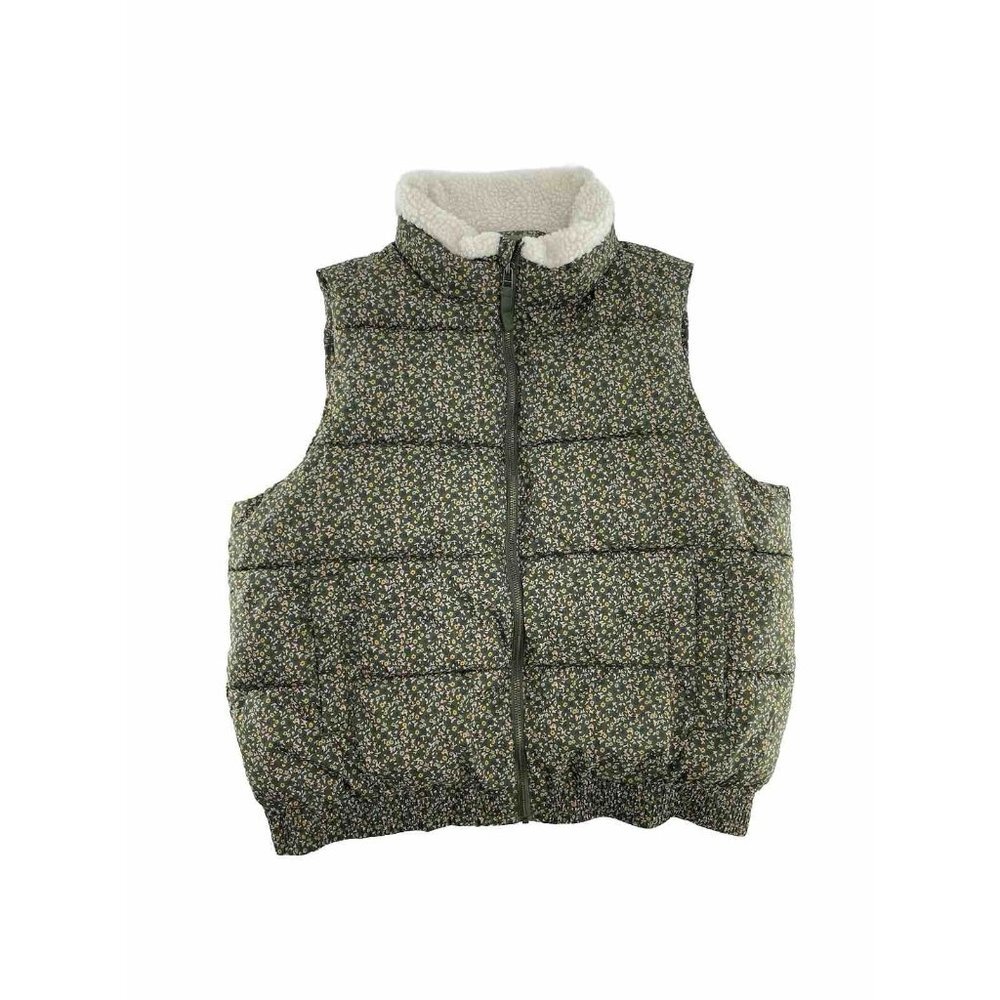 Universal Thread Womens Puffer Vest Sherpa Collar Green Micro Floral Size L